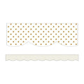 WHITE WITH GOLD DOTS SCALLOPED BORDER