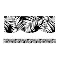 BLACK WITH WHITE LEAVES SCALLOPED BORDERS