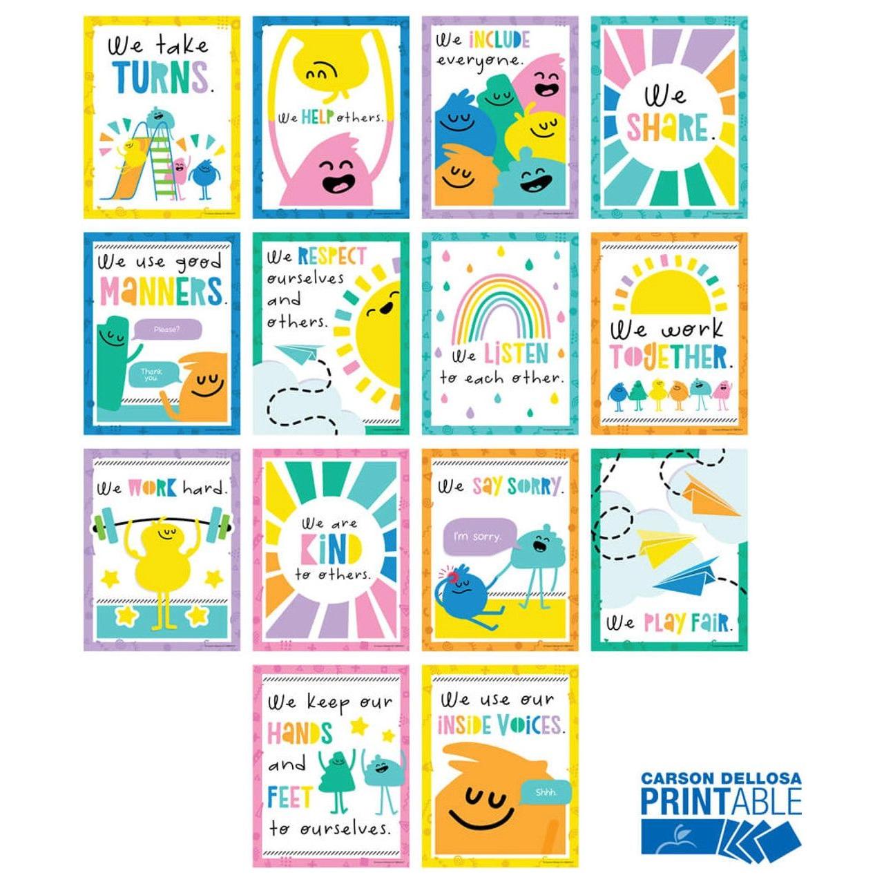 Rules for a Happy Class Poster Mini Posters 14 PCS
