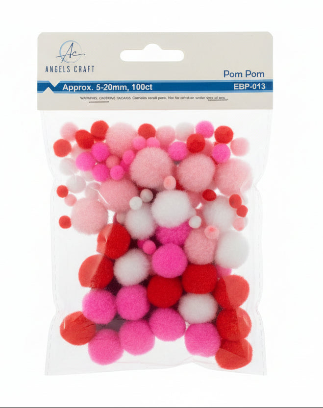 Pom-Pom  Asst Colors and Sizes |  Rosa , Rojo Blanco | 5-20m | 10pcs