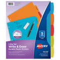 Big Tab Write & Erase Durable Plastic Dividers 5 Tab Set Multicolor Pkg. 5