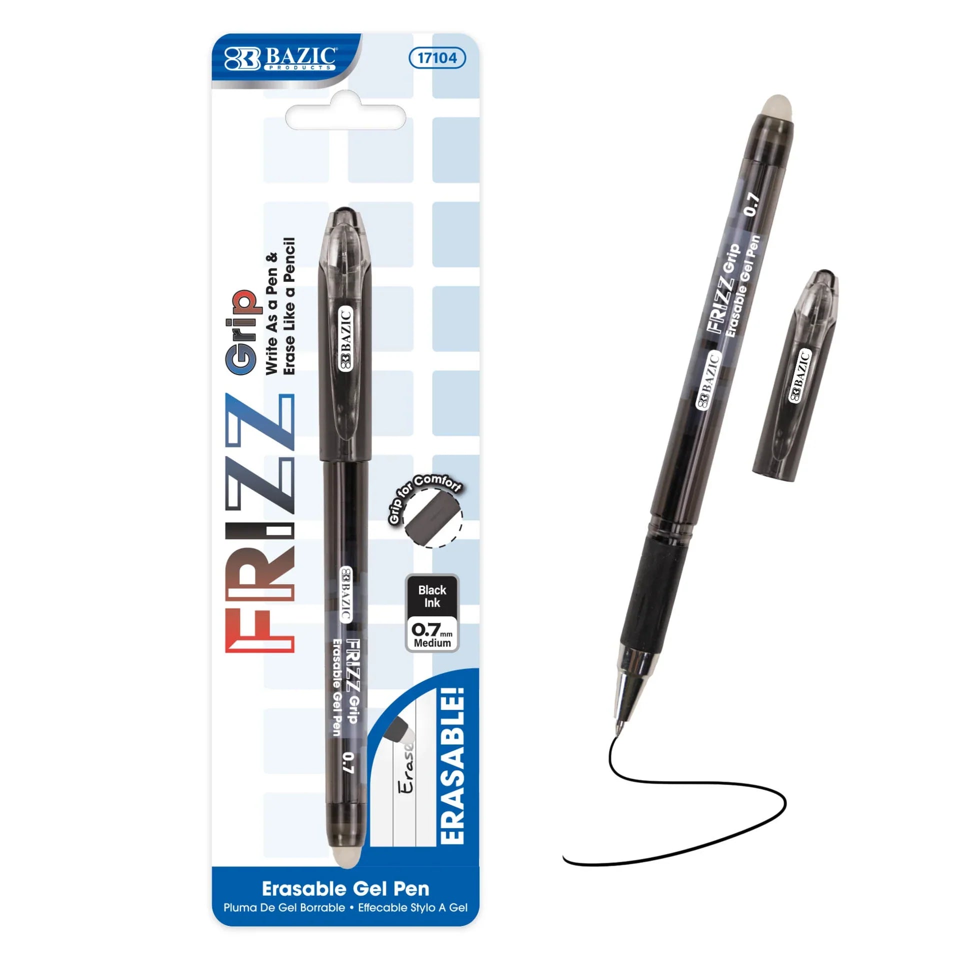 BAZIC Frizz Black Erasable Gel Pen with Grip
