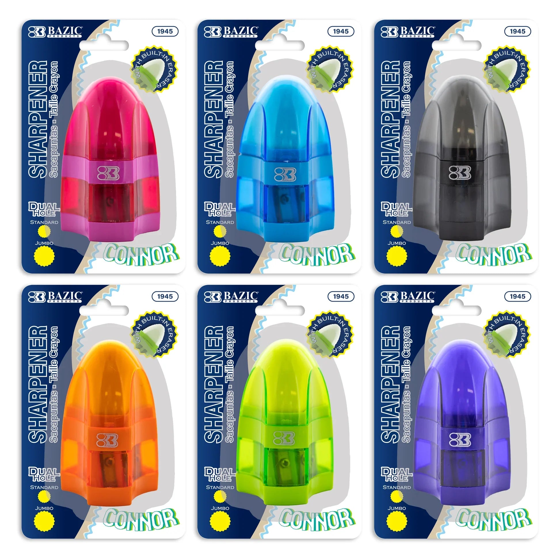BAZIC Connor Dual Hole Sharpener w/ Receptacle + Eraser