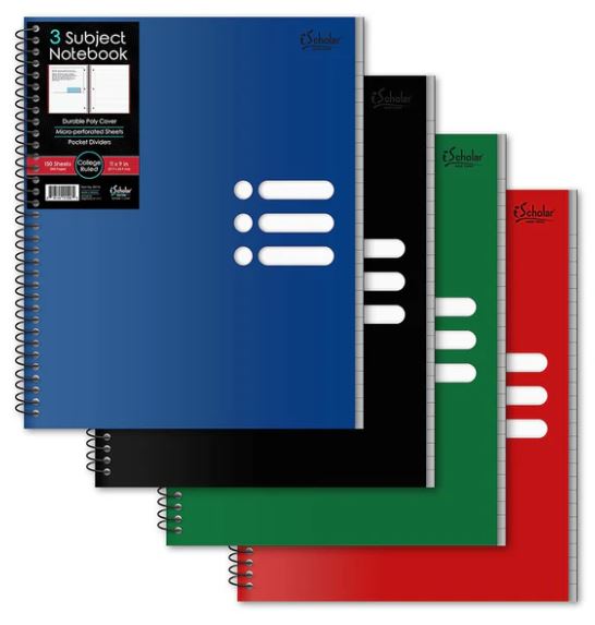 3 Subject Poly Notebook College Ruled 11" x 9" 150 Sheets