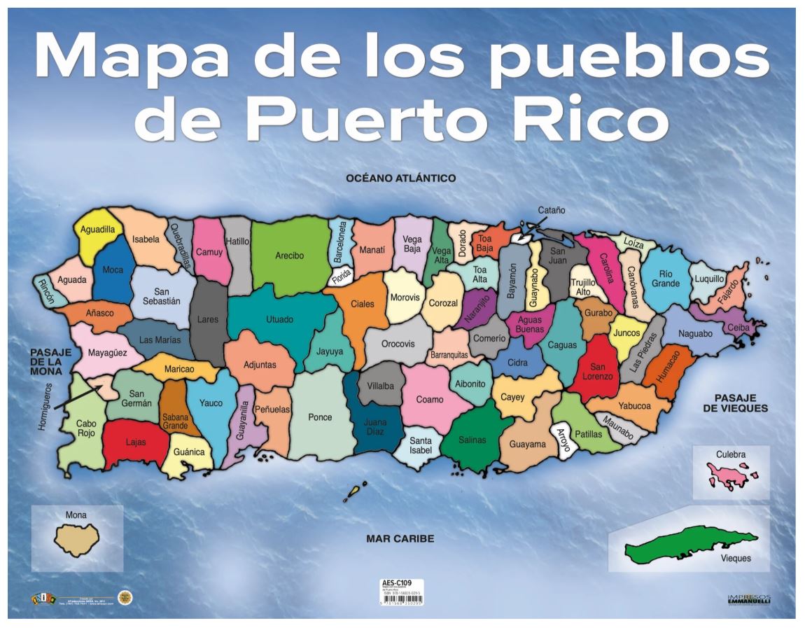 Cartel Mapa Con Pueblos De Puerto Rico