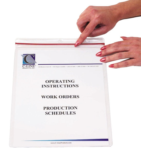 Zipper seal shop ticket holders, welded vinyl, both sides clear, 9 x 12