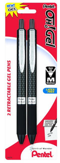 Oh! Gel Retractable Gel Pen 0.7mm Medium Black Pkg. 2