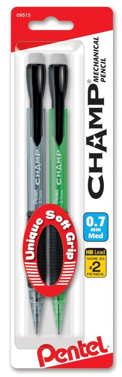 Champ Mechanical Pencil 0.7mm Assorted Barrels Pkg. 2