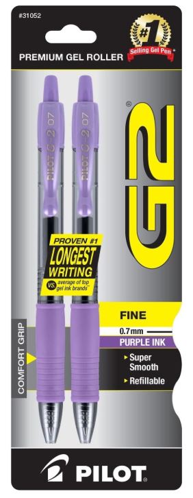 G2 Retractable Gel Pens Fine Point 0.7 mm Purple Ink Pkg. 2