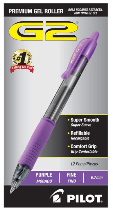 G2 Retractable Gel Pens Fine Point 0.7 mm Purple Ink CJ. 12