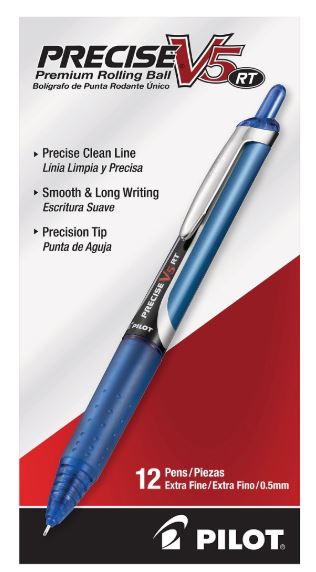 Precise V5 Retractable Rolling Ball Stick Pens 0.5 mm Extra Fine Point Blue Ink CJ. 12