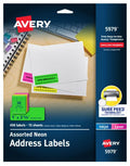 Address Labels 1" x 2-5/8" Assorted Neon Laser & Inkjet Compatible Pkg. 450