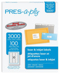 PRES-a-ply Laser Address Labels 1" x 2-5/8" White Cj. 3000