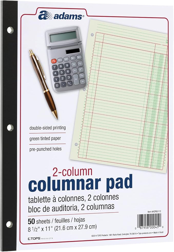 Columnar Analysis Pad | 2 Column Ledger | 8.5" x 11" | 100 Pages
