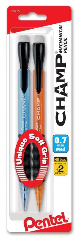 Champ Mechanical Pencil 0.7mm Assorted Barrels Pkg. 2
