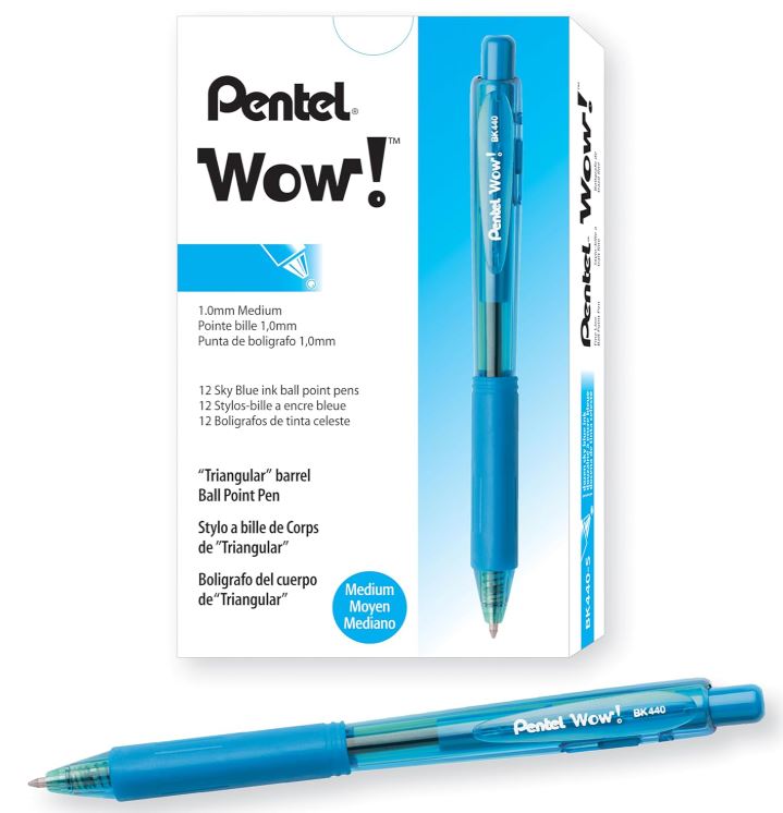 Wow! Retractable Ballpoint Pen 1.0 mm Medium Sky Blue Cj. 12