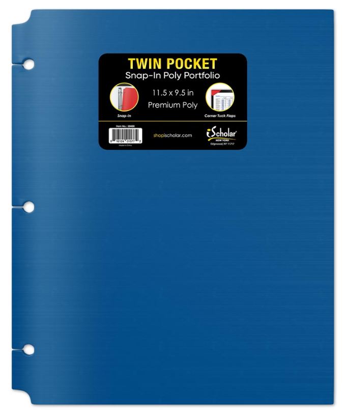 Twin Pocket Poly Portfolio With Hole Punch