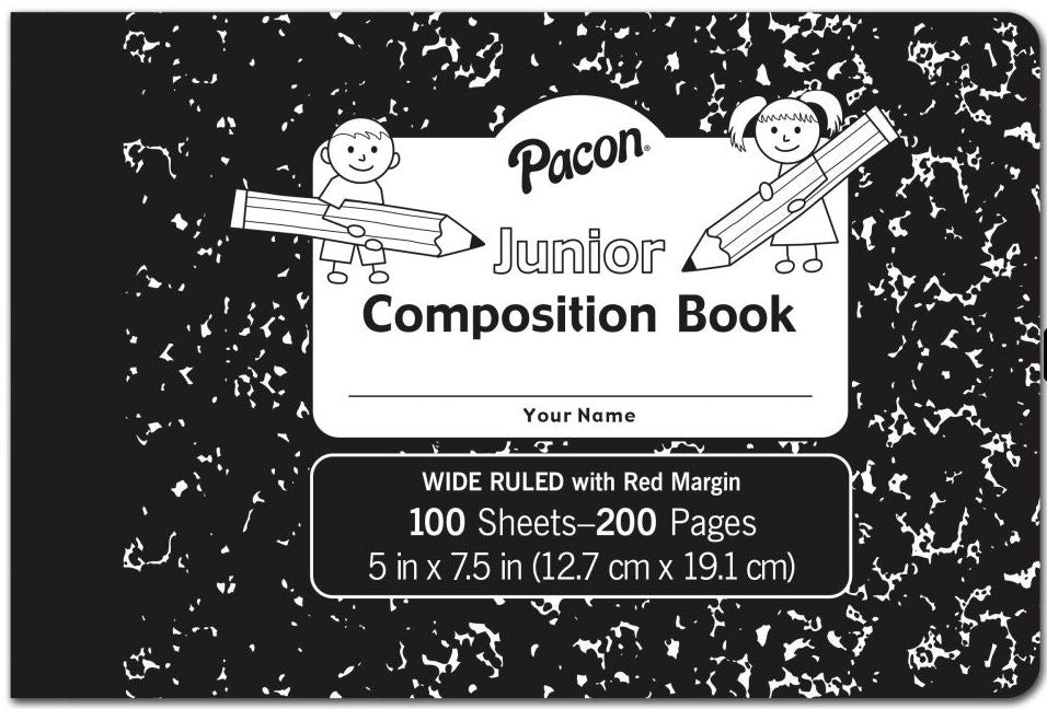Junior Composition Book Black Marble 5" x 7-1/2" 100 Sheet