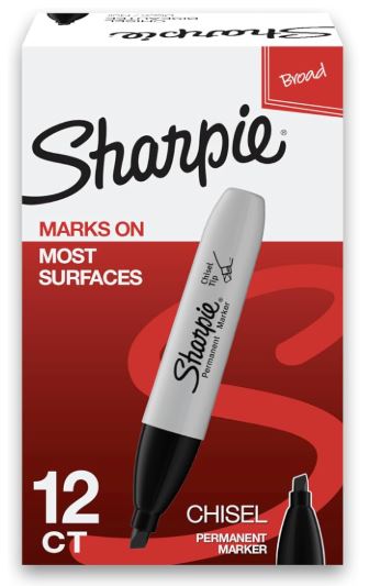 Sharpie Permanent Markers Large Chisel Tip Black Cj. 12