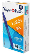 Paper Mate Profile Gel Pen Retractable 0.5 mm Fine Blue Cj. 12