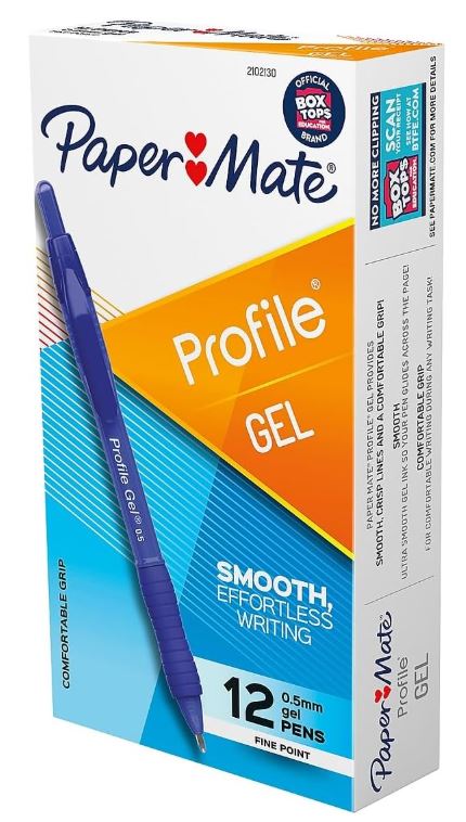 Paper Mate Profile Gel Pen Retractable 0.5 mm Fine Blue Cj. 12