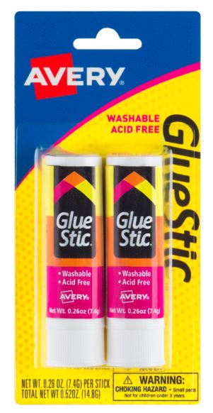 Glue Stick White 0.26 oz. Washable Pkg. 2