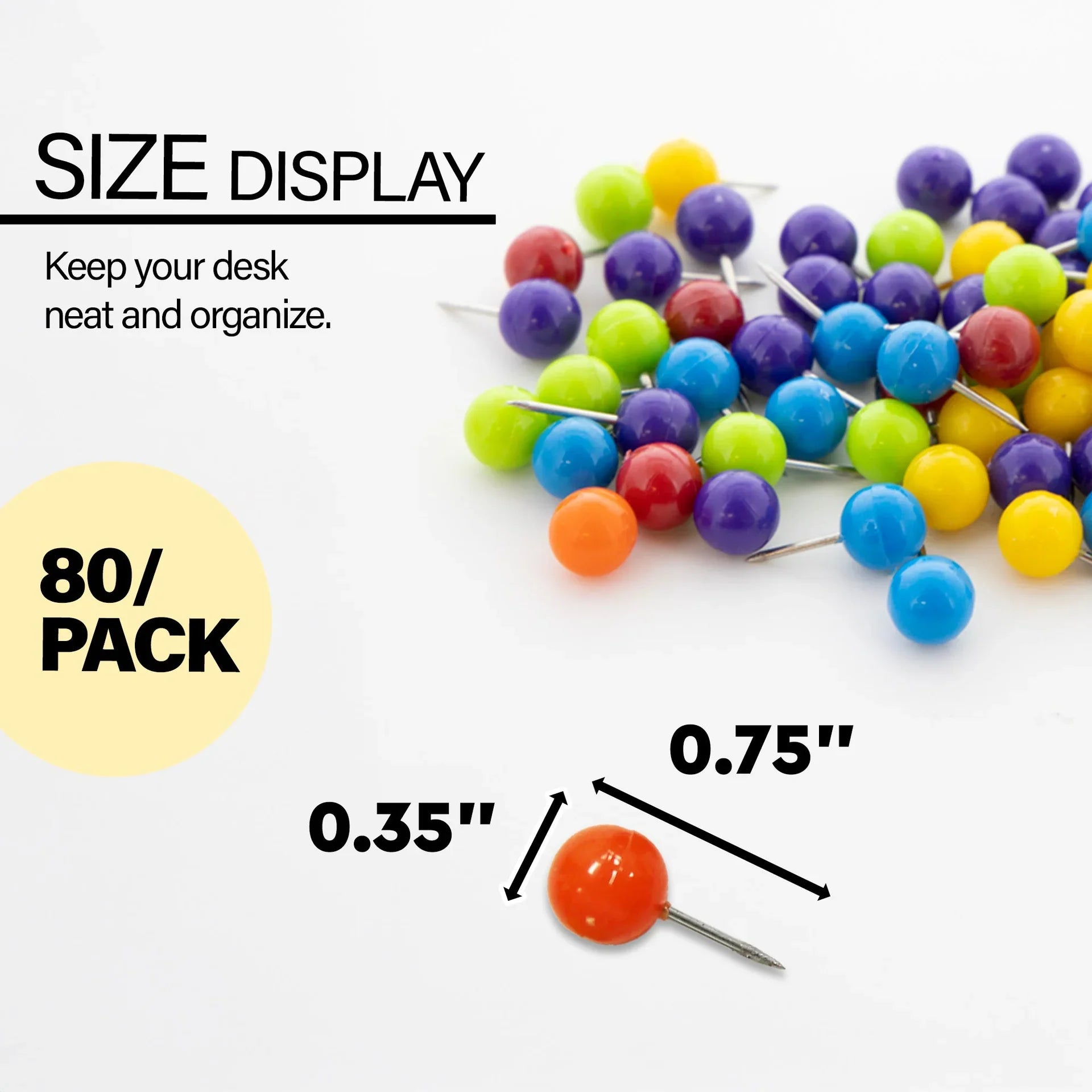 Assorted Color Round Push Pins (80/Pack)
