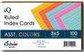 Index Cards Ruled 3" x 5" Assorted Colors Pkg. 100