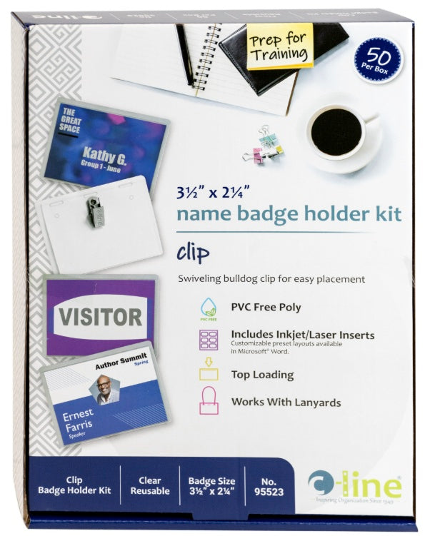 Clip Style Badge Holders, Sealed with inserts, 3 1/2 x 2 1/4, 50/BX