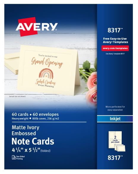 Embossed Note Cards with Envelopes 4-1/4" x 5-1/2" Ivory Pkg. 60
