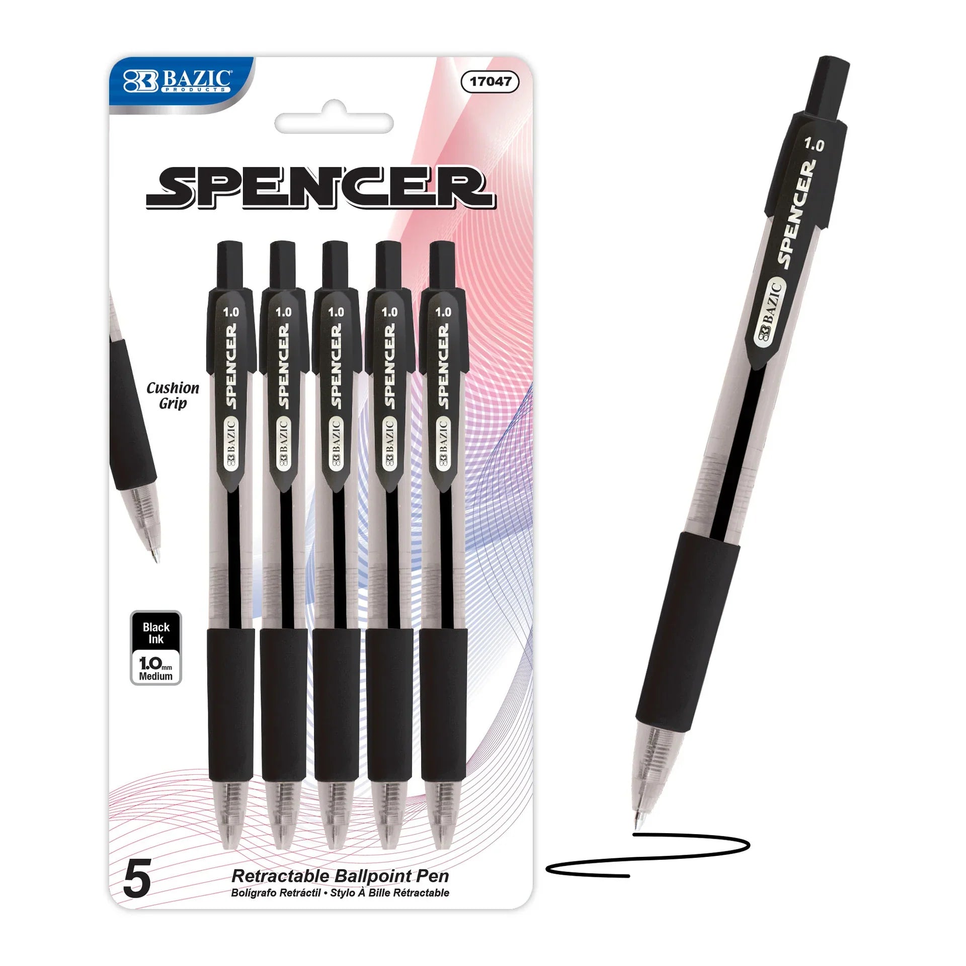 SPENCER BLACK RETRACTABLE PEN W/ CUSHION GRIP