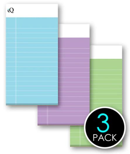 3 Pack iQ Pastel Mini Writing Pads 3" x 5" 150 Sheets