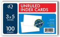 Index Cards Unruled 3" x 5" White Pkg. 100