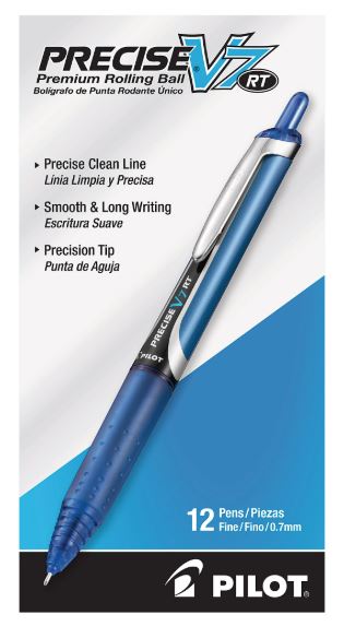 Precise V7 Retractable Rolling Ball Stick Pens 0.7 mm Fine Point Blue Ink CJ. 12