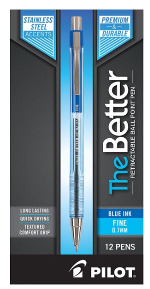 Better Retractable Ballpoint Pens Fine Point 0.7 mm Blue Ink CJ. 12