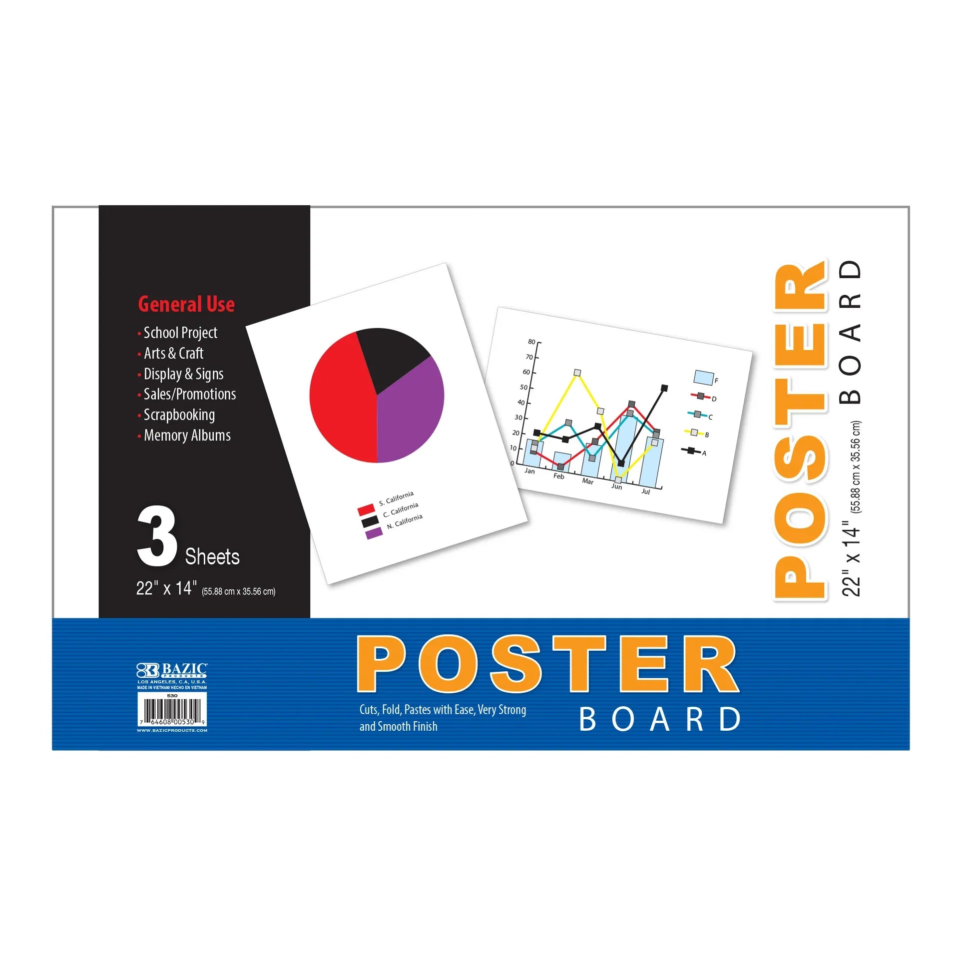Poster Board | White | 22'x14'' | Pqt.3