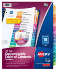 Dividers Customizable Table of Contents Multicolors 1-15 Tab Sets Pkg. 15