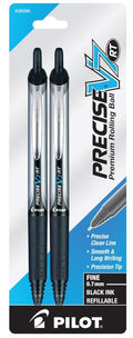 Precise V7 Retractable Rolling Ball Stick Pens 0.7 mm Fine Point Black Ink Pkg. 2