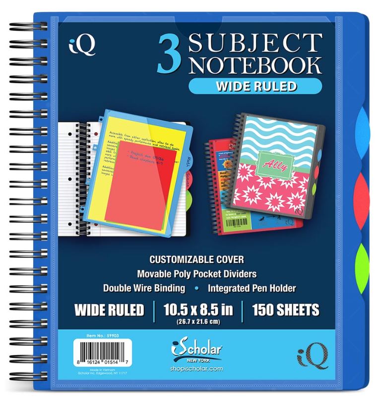 iQ 3 Subject Poly Notebook 10.5″ x 8.5″ Double Wire 150 Sheets
