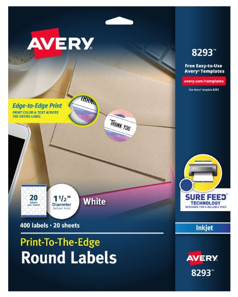 High Visibility Round Labels 1-1/2" Inkjet Printers Pkg. 400