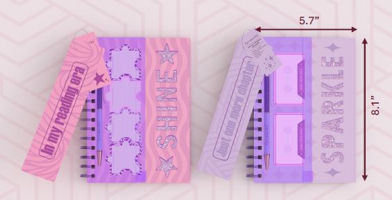 DIE CUT COVER JOURNAL W PEN STICKY PADS PURPLE SPIRAL JOURNAL