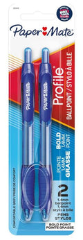 Paper Mate Profile Ballpoint Pen Retractable Pen 1.4 mm Bold Blue Pkg. 2