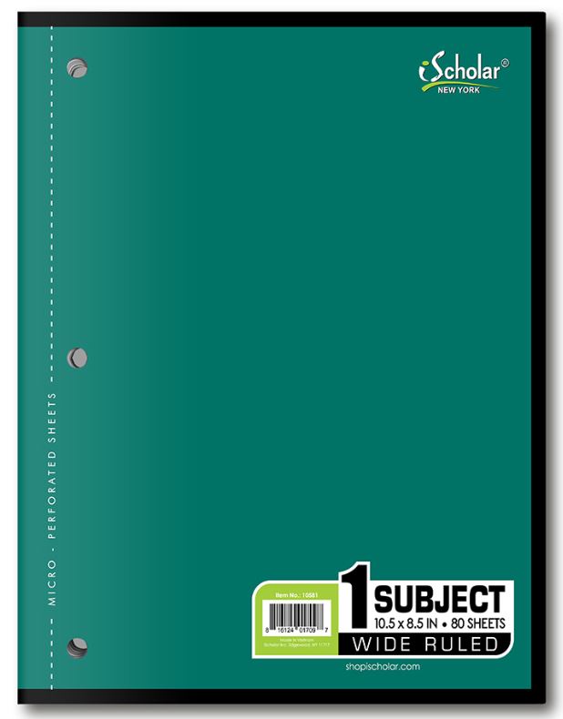1 Subject Coil-less Notebook Wide Ruled 80 Sheet