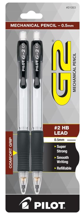 G2 Mechanical Pencils 0.5mm HB Lead Barrel Black Pkg. 2
