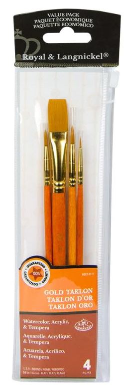 Golden Taklon Round/Flat Brush Set Pkg. 4