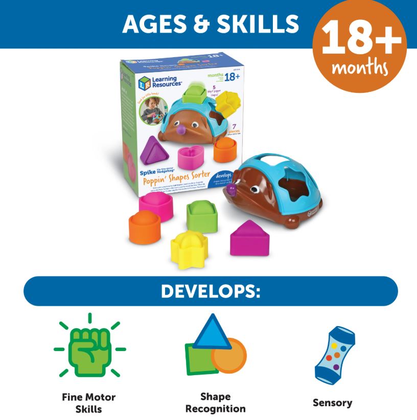Spike The Fine Motor Hedgehog Poppin’ Shapes Sorter 7 PCS