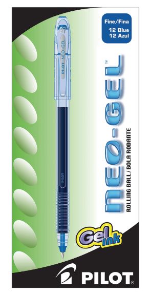 Neo-Gel Roller Ball Stick Pens Blue Ink Fine Point CJ. 12