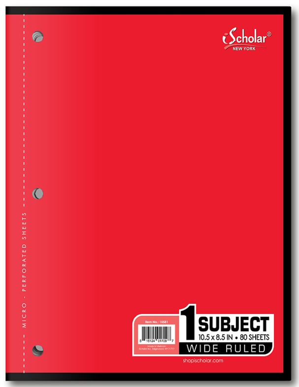 1 Subject Coil-less Notebook Wide Ruled 80 Sheet