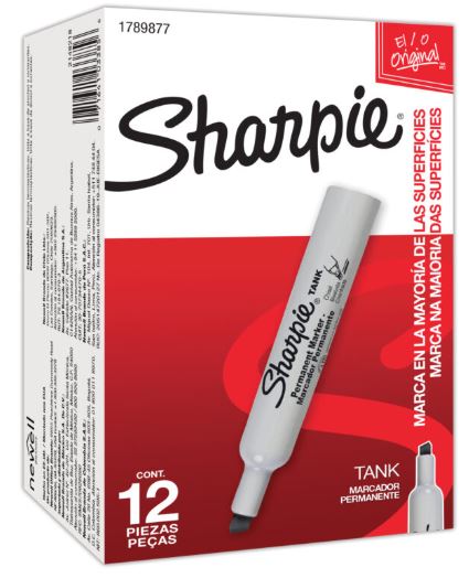 Sharpie Tank Permanent Marker Chisel Tip Black Cj. 12