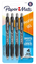 Paper Mate Profile Gel Pen Retractable 0.7 mm Medium Black Pkg. 4